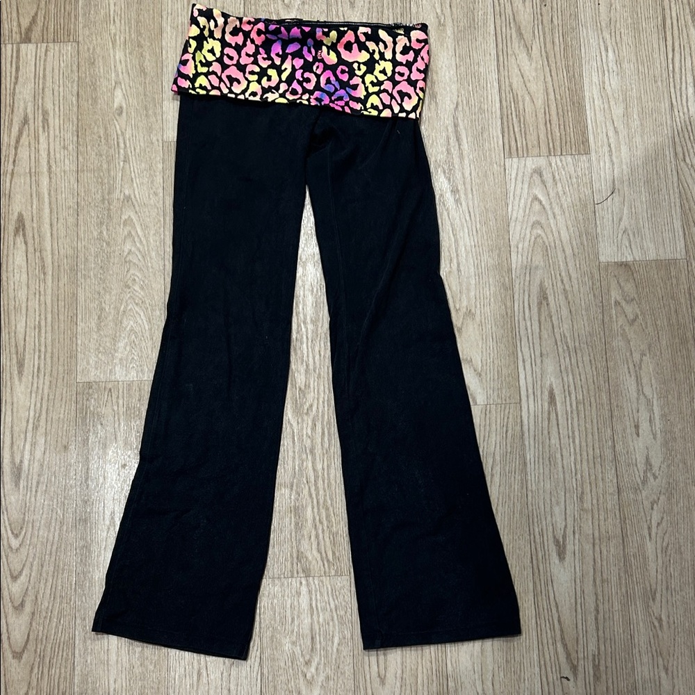 PINK Victoria's Secret Black Track Pants with Leopard Print Waistband